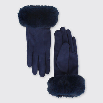 Hazel Gloves with Faux Fur Edge - Navy