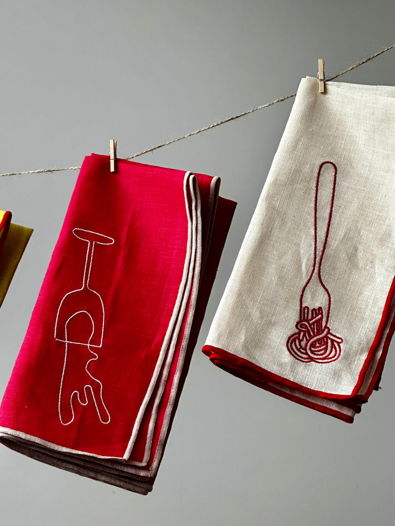 MÆGEN Linen Embroidered Napkins 'Wine'