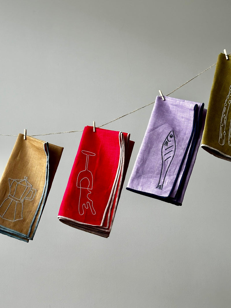MÆGEN Linen Embroidered Napkins 'Asparagus'
