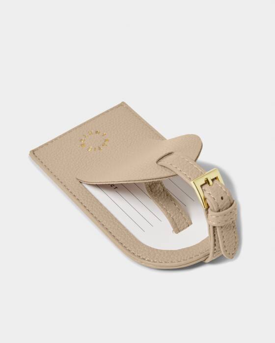 Sentiment Luggage Tag 'Adventure Memories Happiness' in Light Taupe