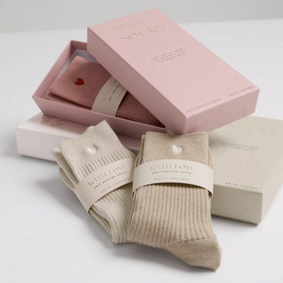 Gift Boxed Heart Off White Socks - Katie Loxton