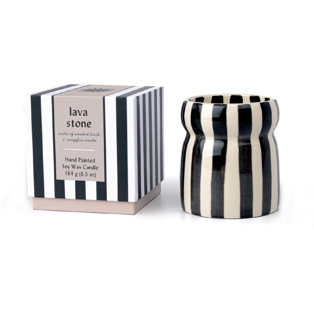 Cabana Black Striped Lava Stone Candle