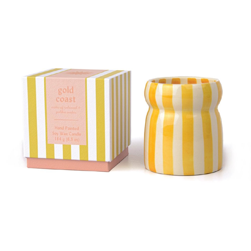 Cabana Ochre Striped Gold Coast Candle