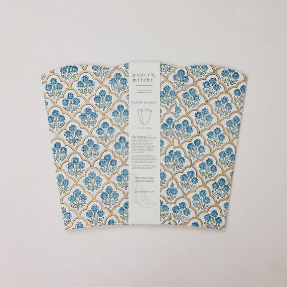 Paper Mirchi - Block Printed Waste Paper Basket - Trellis Indigo
