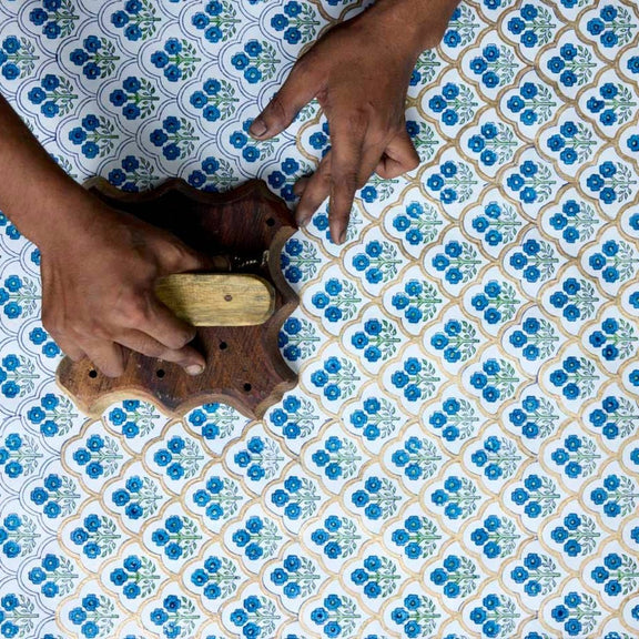 Paper Mirchi - Block Printed Waste Paper Basket - Trellis Indigo
