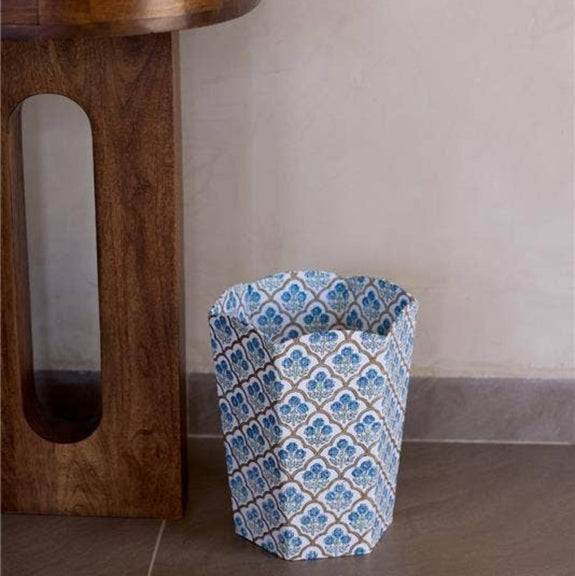 Paper Mirchi - Block Printed Waste Paper Basket - Trellis Indigo
