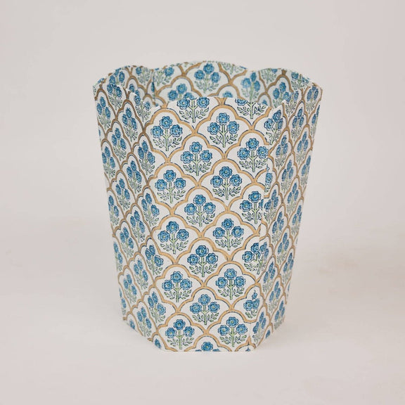 Paper Mirchi - Block Printed Waste Paper Basket - Trellis Indigo