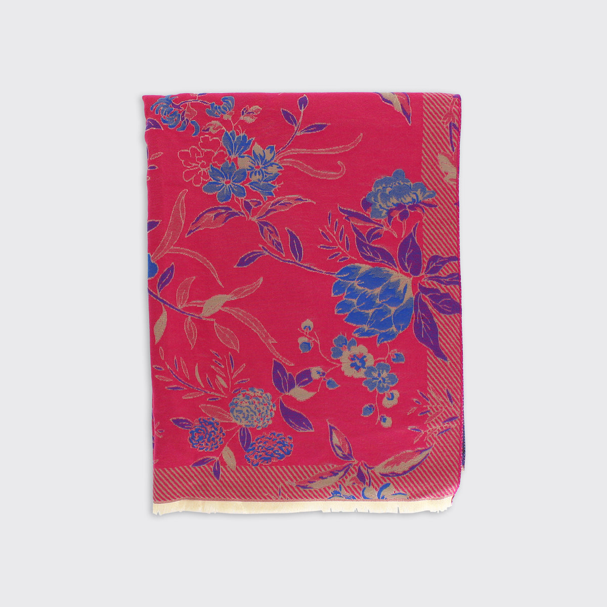 Pippa Woven Floral Scarf - Cerise Blue