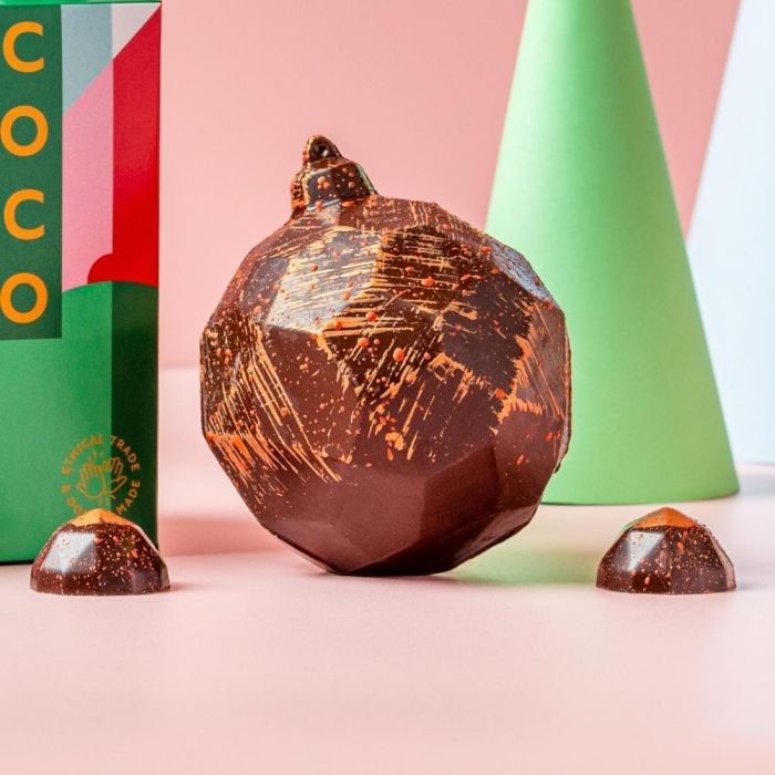 Dark Chocolate Bauble with Chocolate Orange Gems Inside