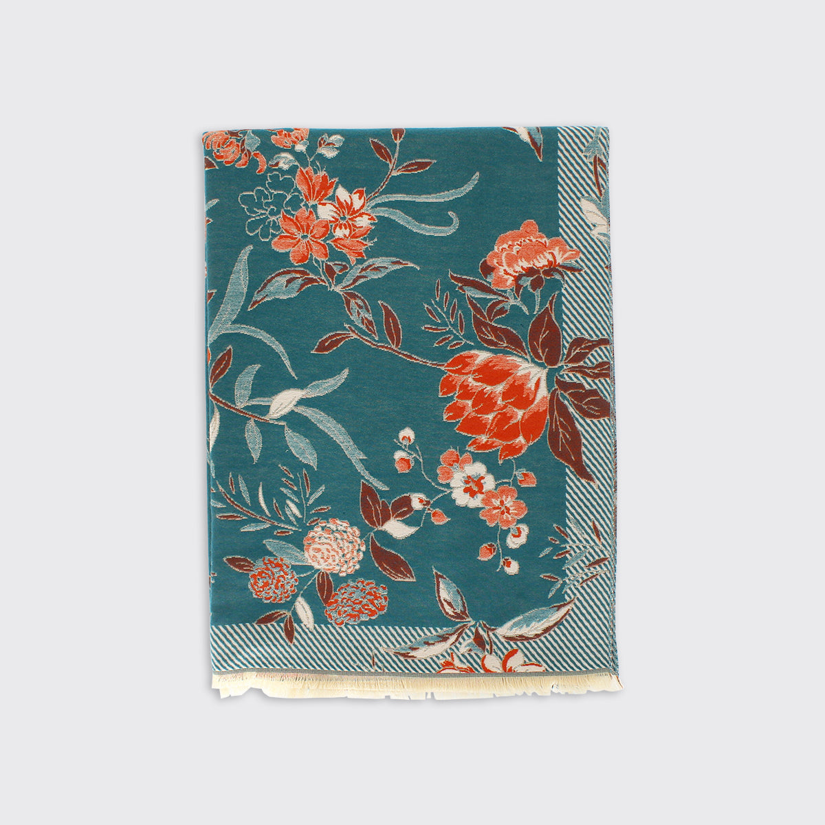 Poppy Woven Floral Scarf - Teal Orange