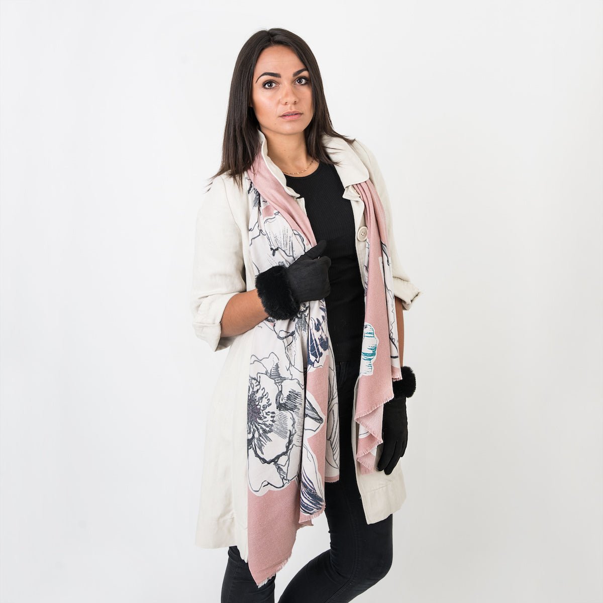 Rosie Floral Scarf - Pale Pink