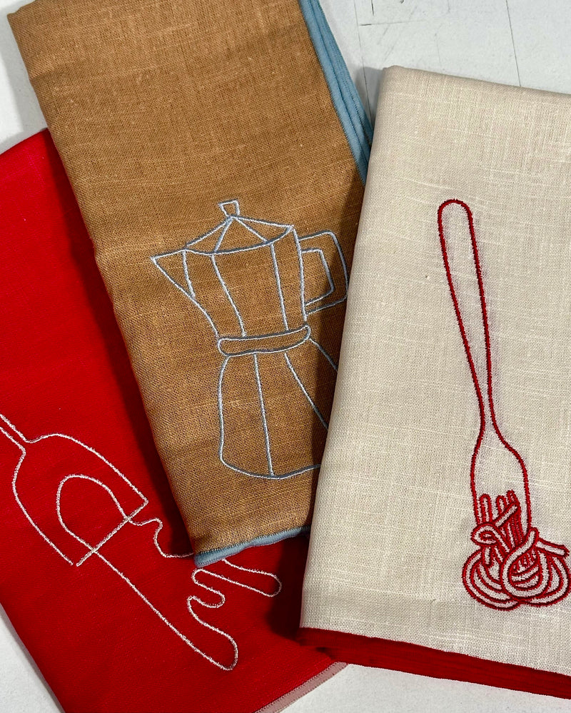 MÆGEN Linen Embroidered Napkins 'Cafetiere'