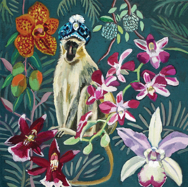 Greetings Cards & Coasters by Artists Gifts - Sultan Monkey with Orchids