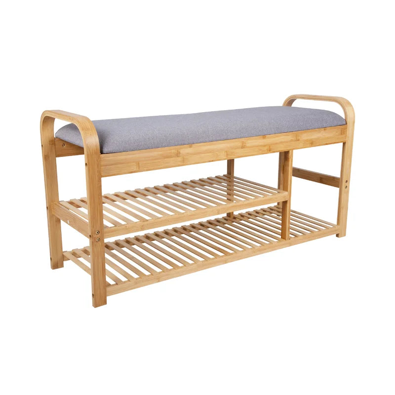 Arch Double Shelf Wood Storage Bench